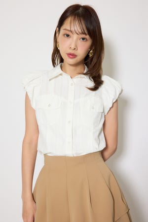 バルーンスリーブポケットブラウス