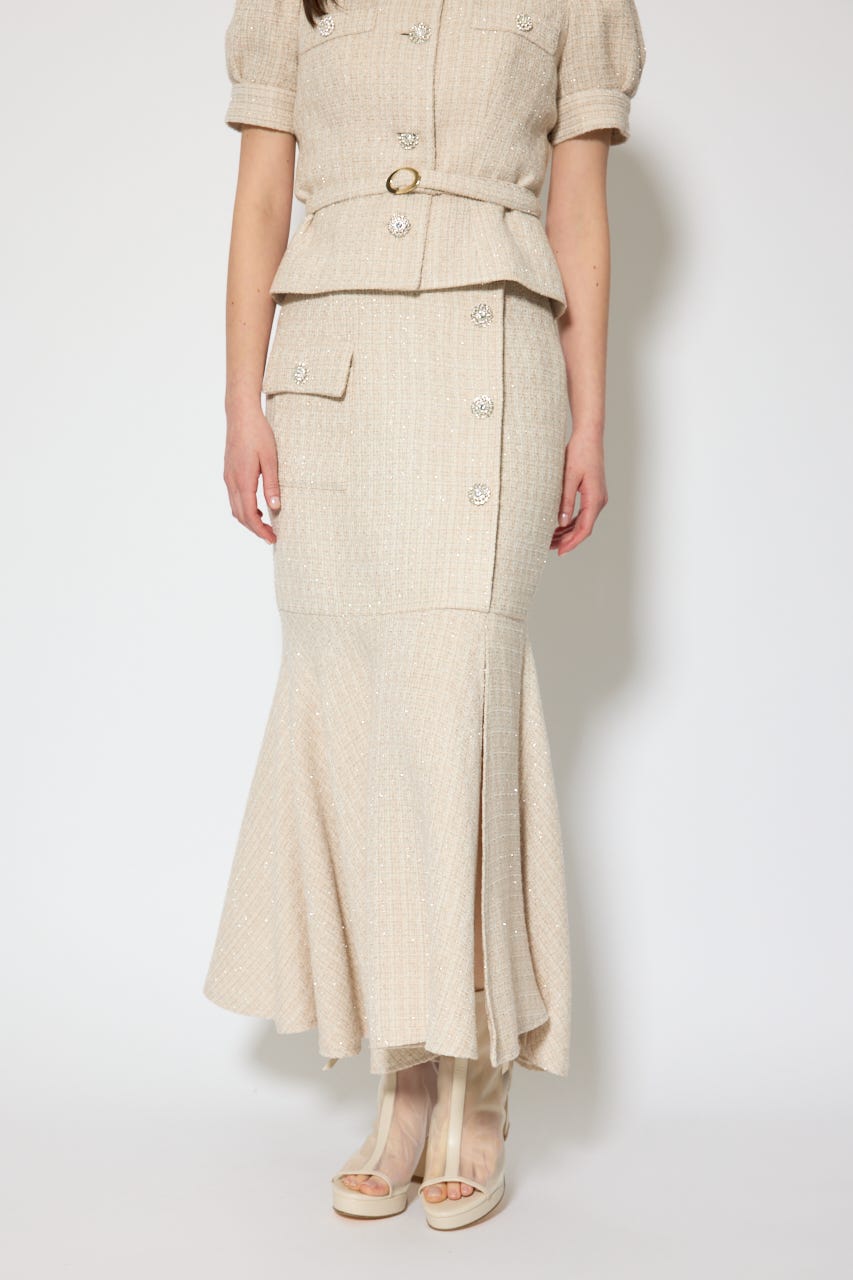 ラップスリットツイードマーメイドスカート BEG M