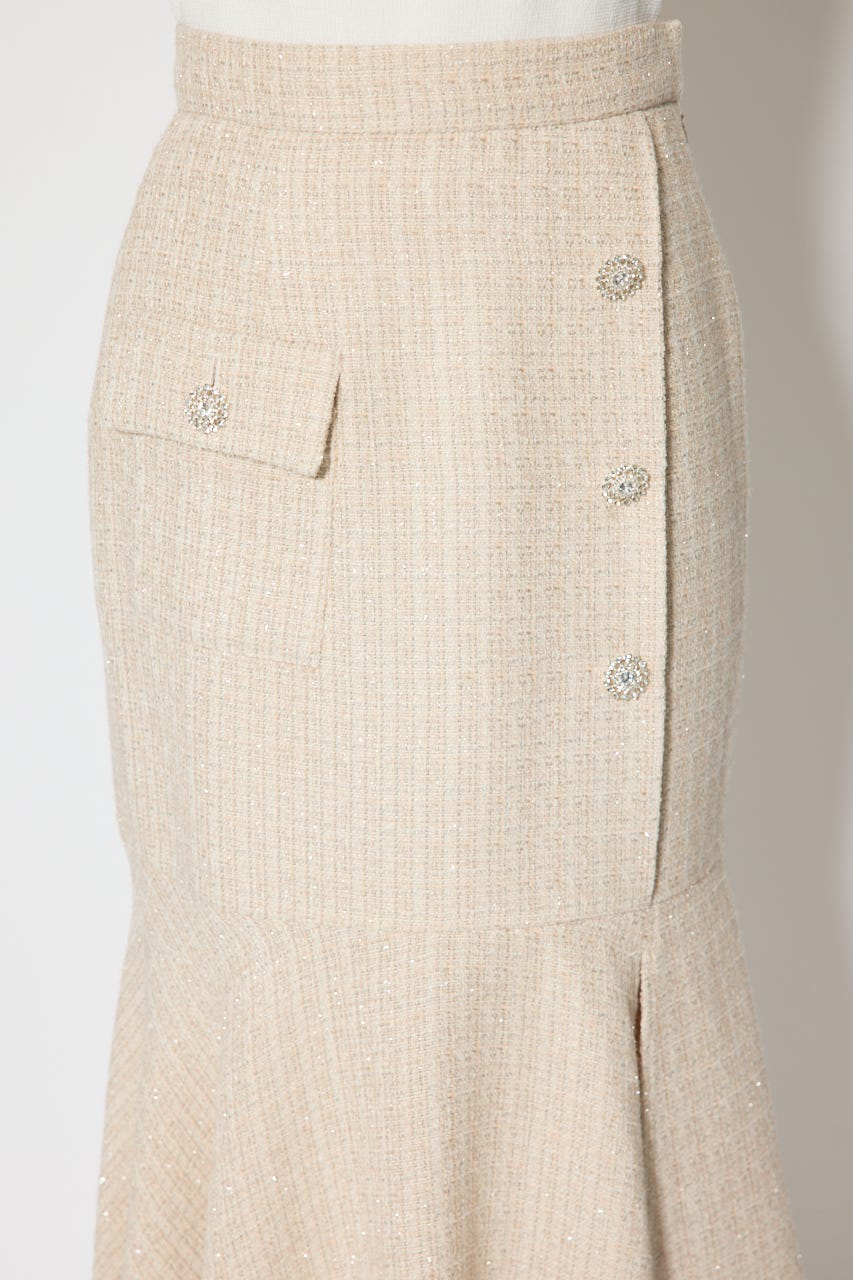 ラップスリットツイードマーメイドスカート BEG M