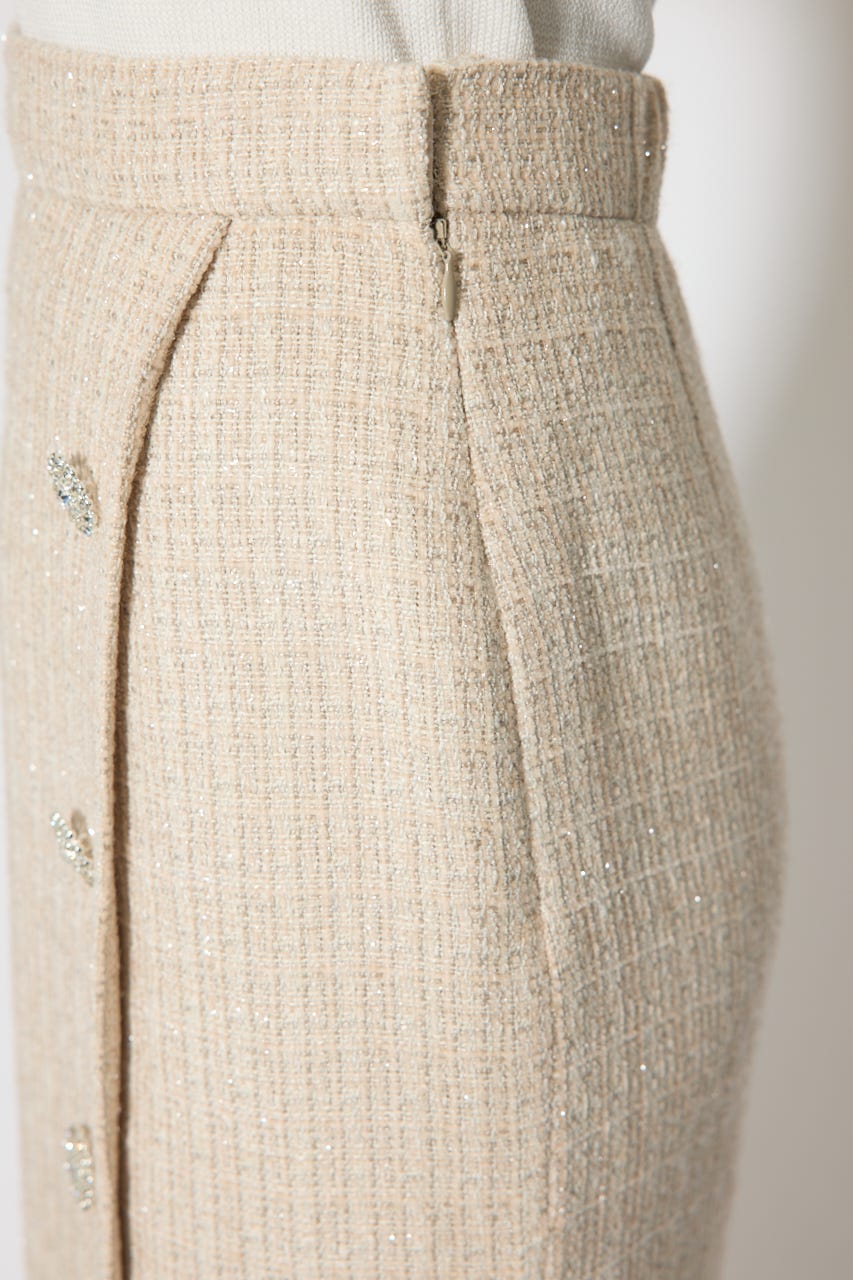ラップスリットツイードマーメイドスカート BEG M