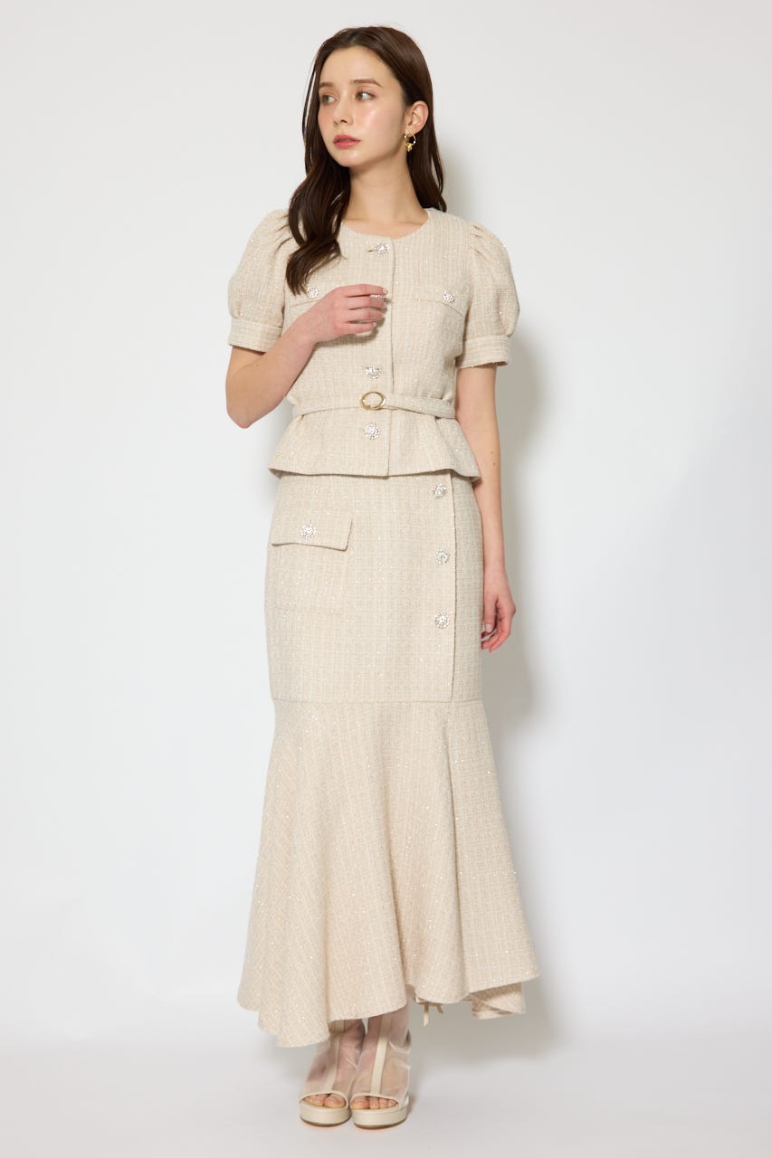 ラップスリットツイードマーメイドスカート BEG M