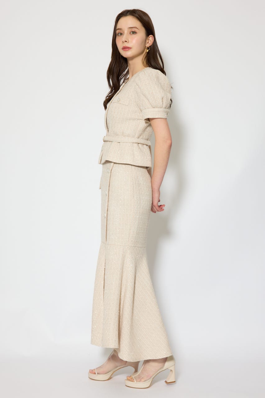 ラップスリットツイードマーメイドスカート BEG M