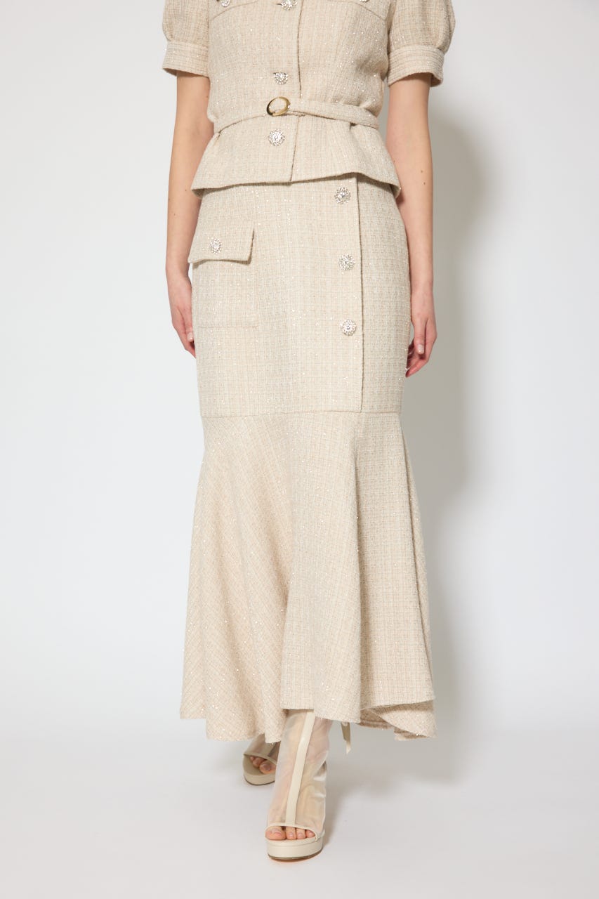 ラップスリットツイードマーメイドスカート BEG M