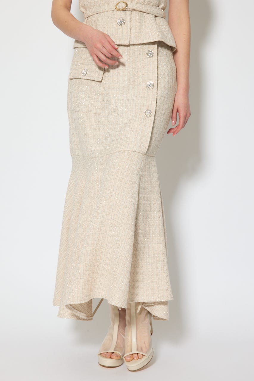 ラップスリットツイードマーメイドスカート BEG M