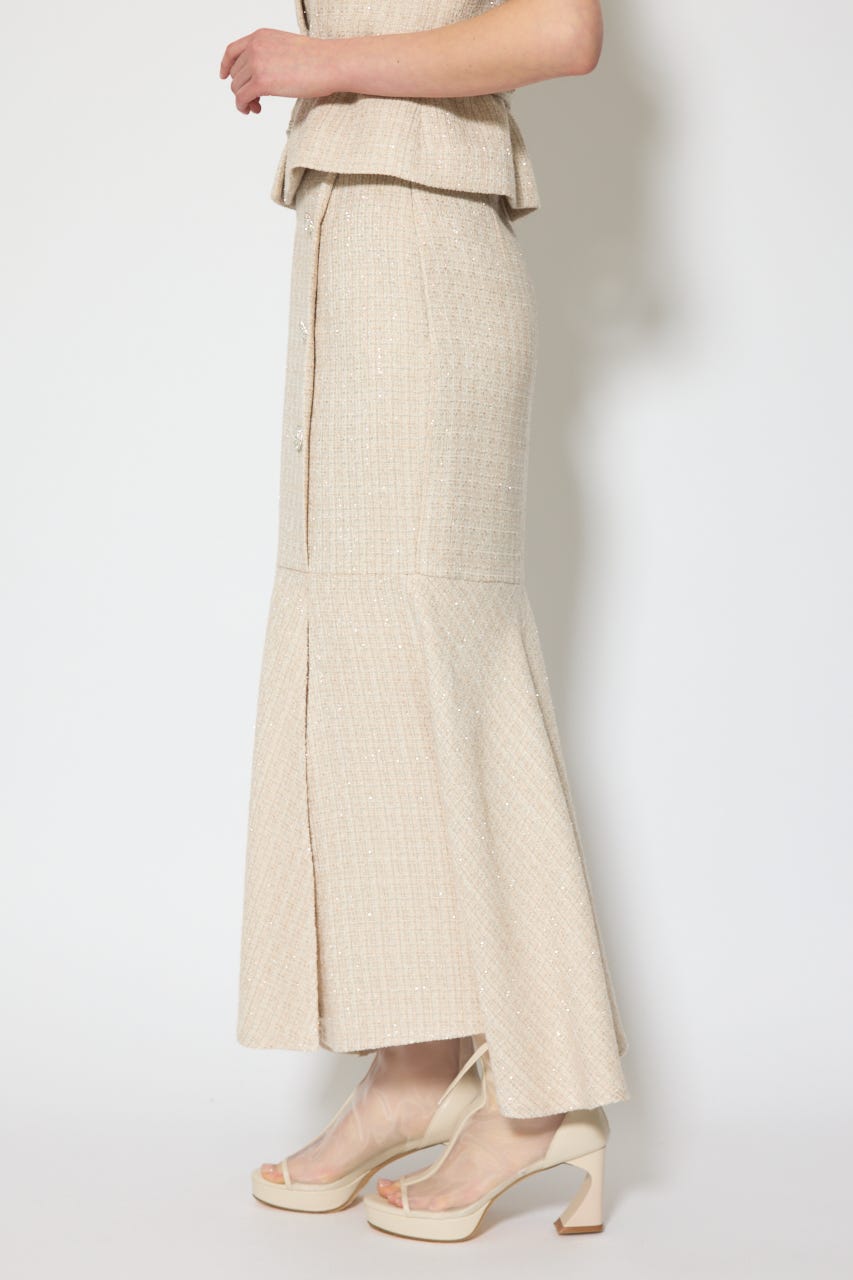 ラップスリットツイードマーメイドスカート BEG M