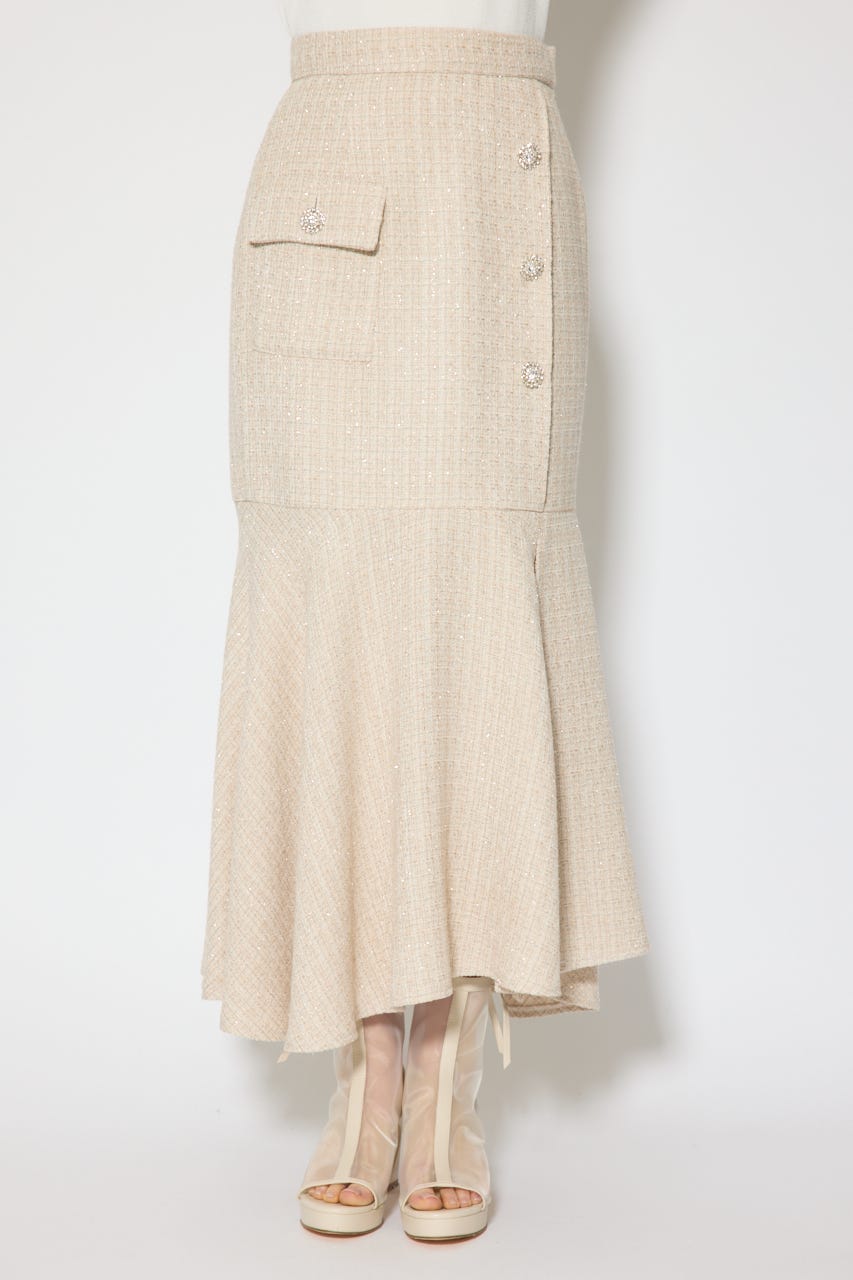 ラップスリットツイードマーメイドスカート BEG M