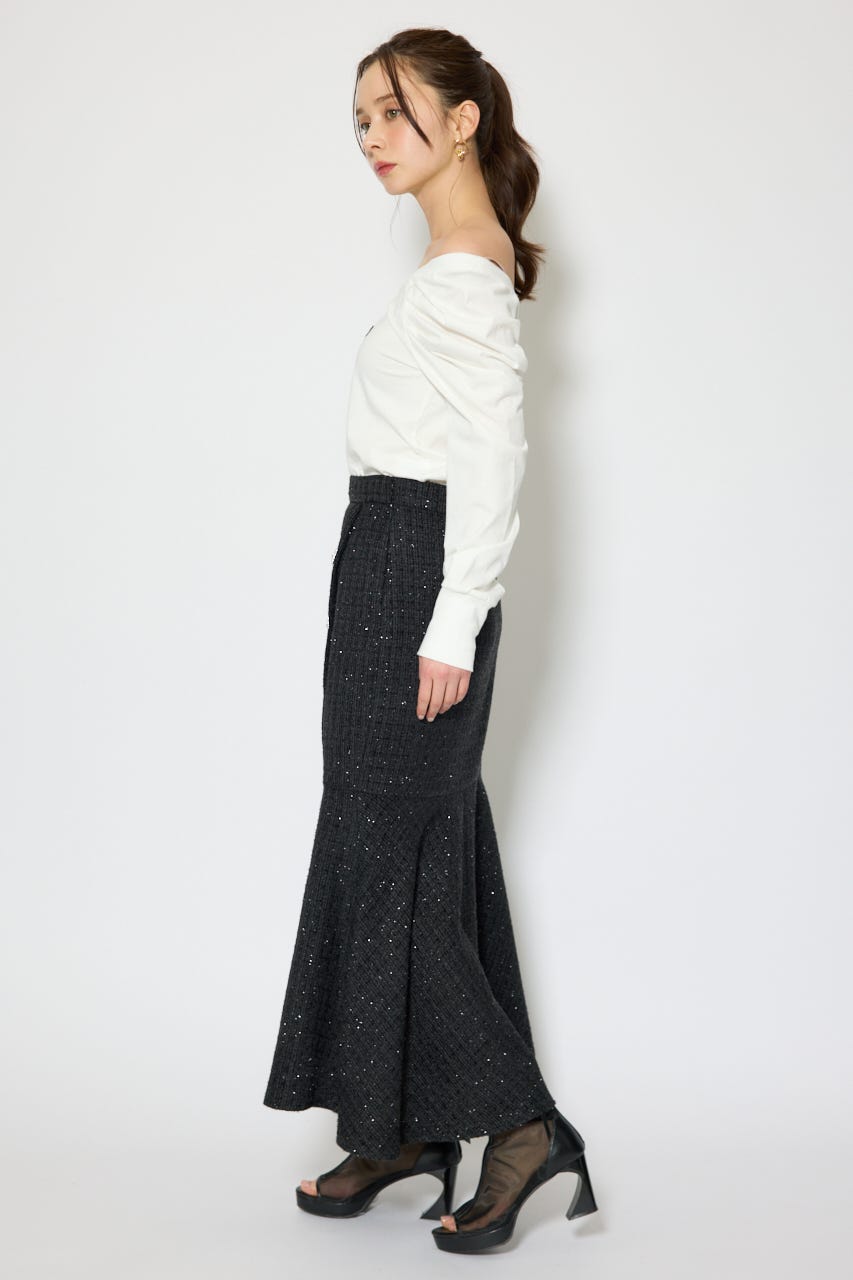 ラップスリットツイードマーメイドスカート BLK S