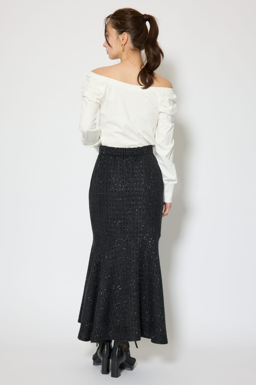 ラップスリットツイードマーメイドスカート BLK S