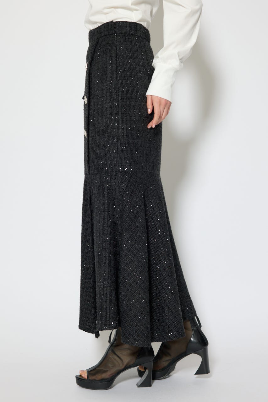 ラップスリットツイードマーメイドスカート BLK S