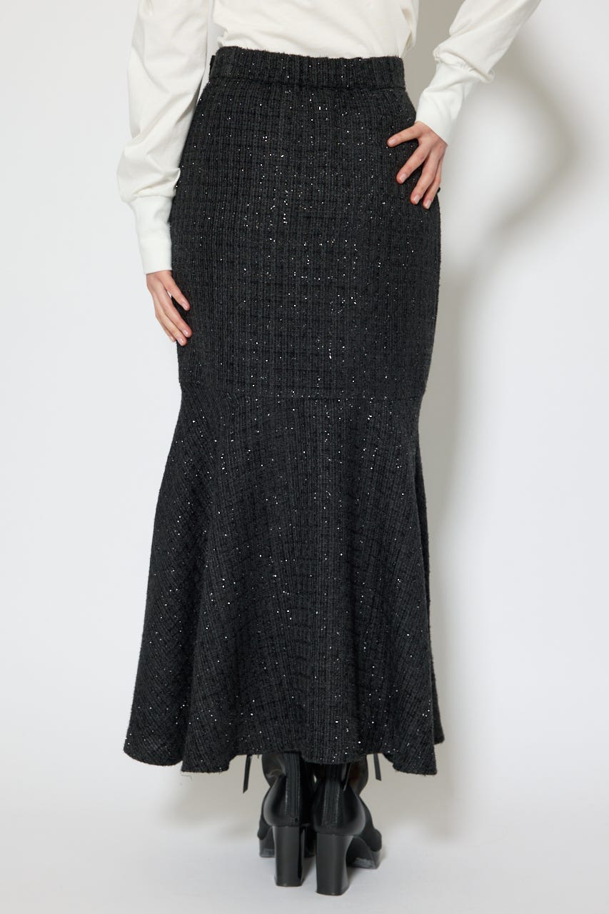 ラップスリットツイードマーメイドスカート BLK S