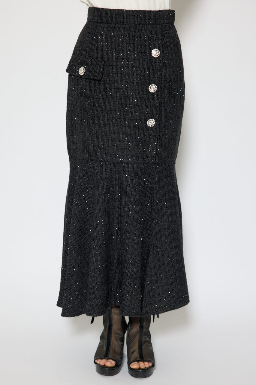 ラップスリットツイードマーメイドスカート BLK S