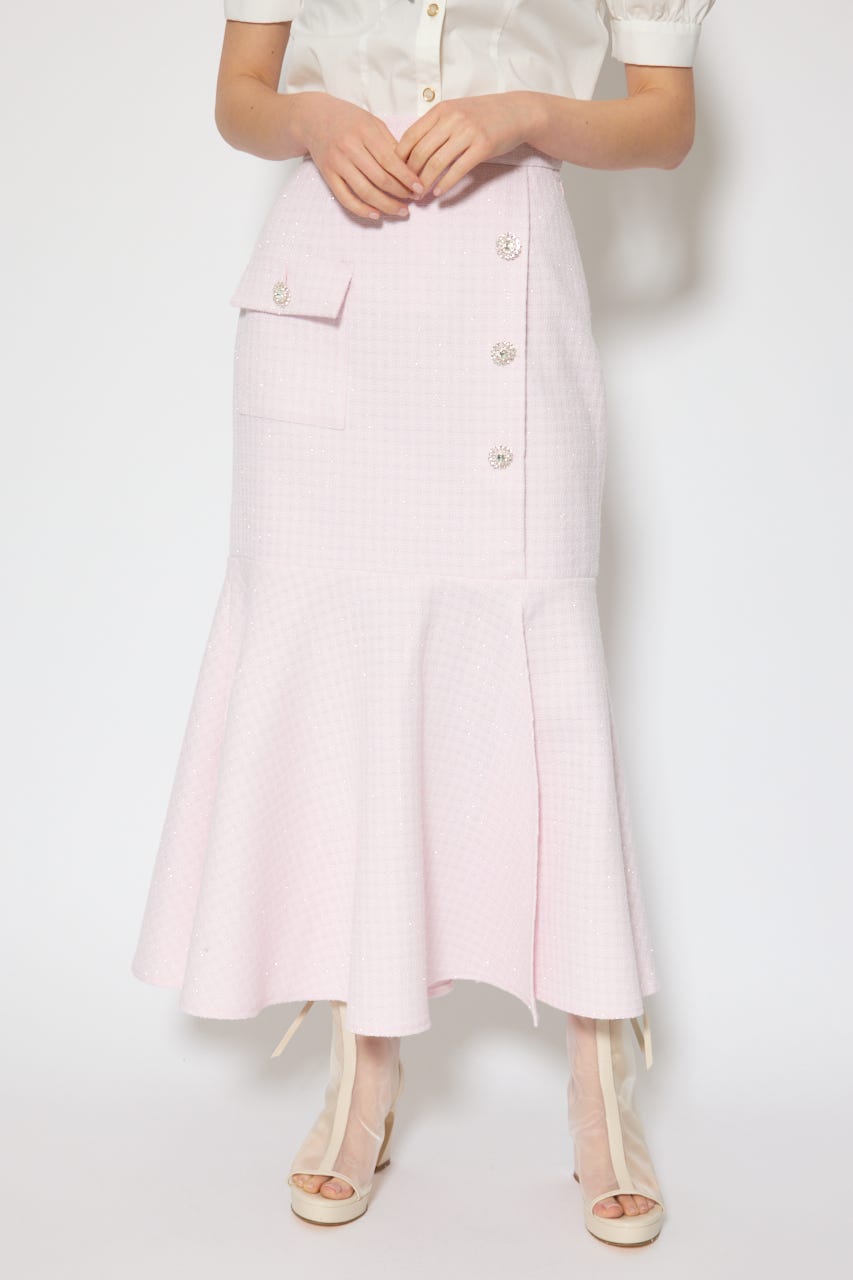 ラップスリットツイードマーメイドスカート PNK M