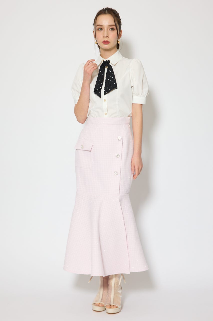 ラップスリットツイードマーメイドスカート PNK M