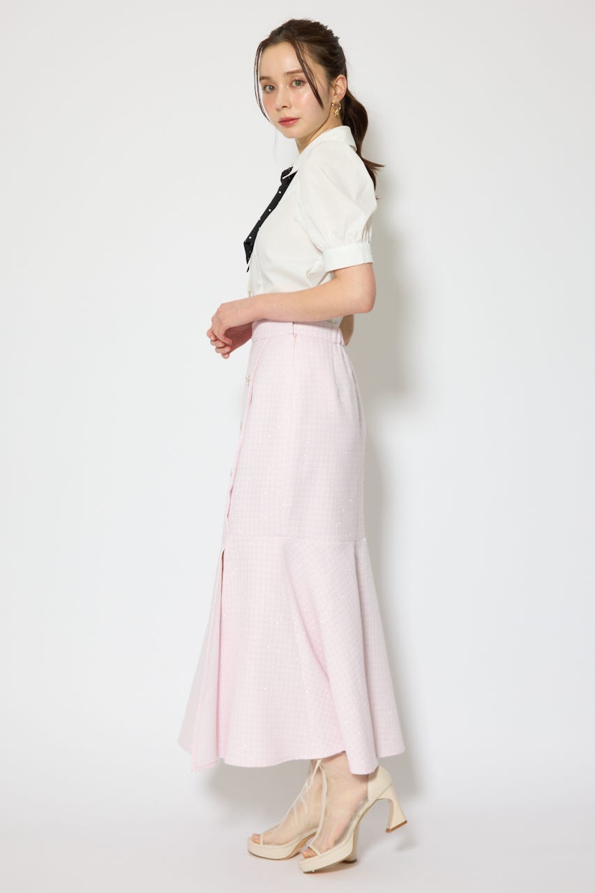 ラップスリットツイードマーメイドスカート PNK M