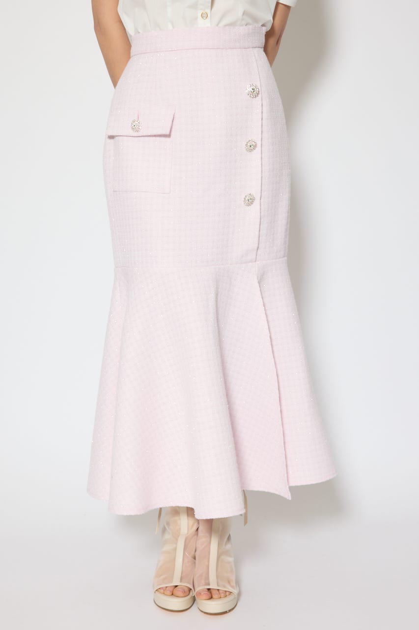 ラップスリットツイードマーメイドスカート PNK M