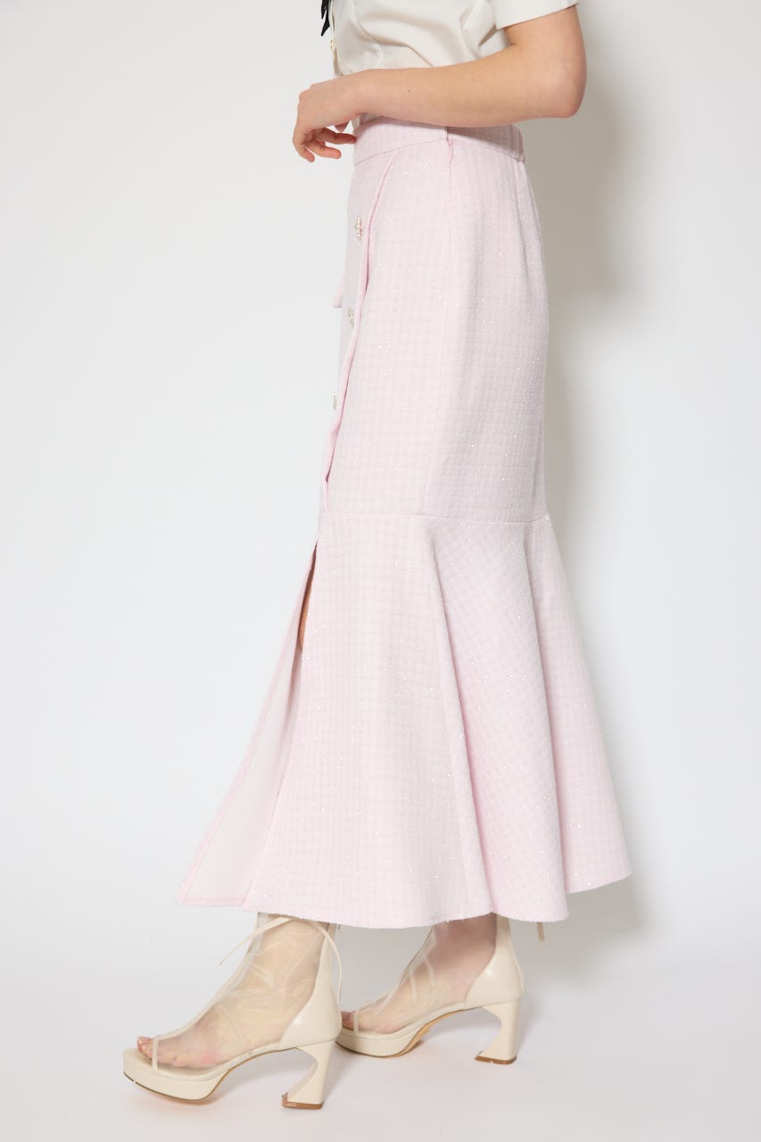 ラップスリットツイードマーメイドスカート PNK M