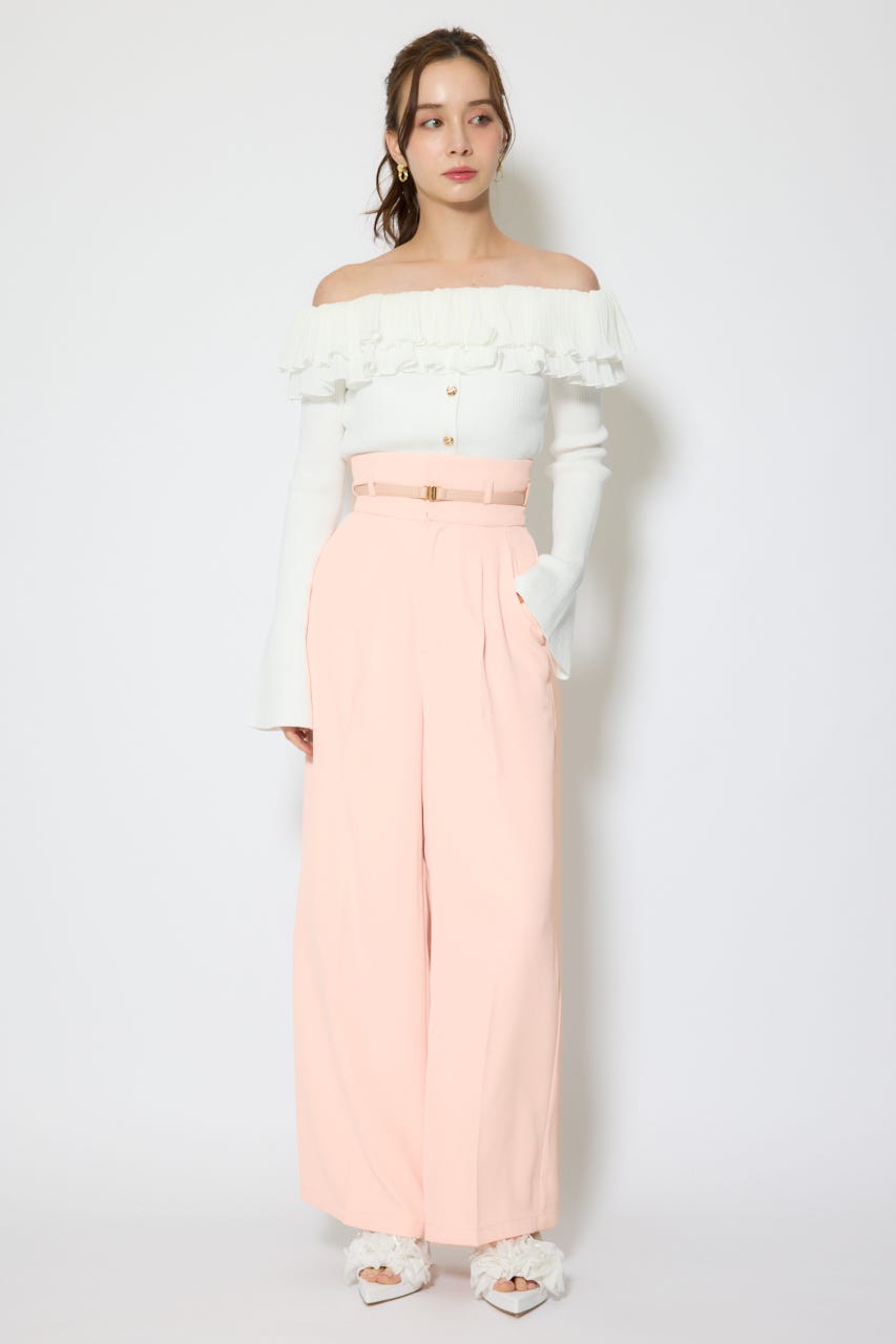 【1/25(日)23:59までSS先行予約会対象アイテム】ベルトポイントハイウエストワイドパンツ L/PNK S