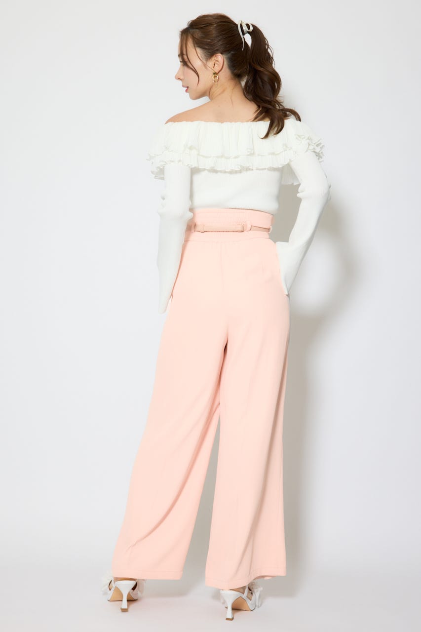 【1/25(日)23:59までSS先行予約会対象アイテム】ベルトポイントハイウエストワイドパンツ L/PNK S
