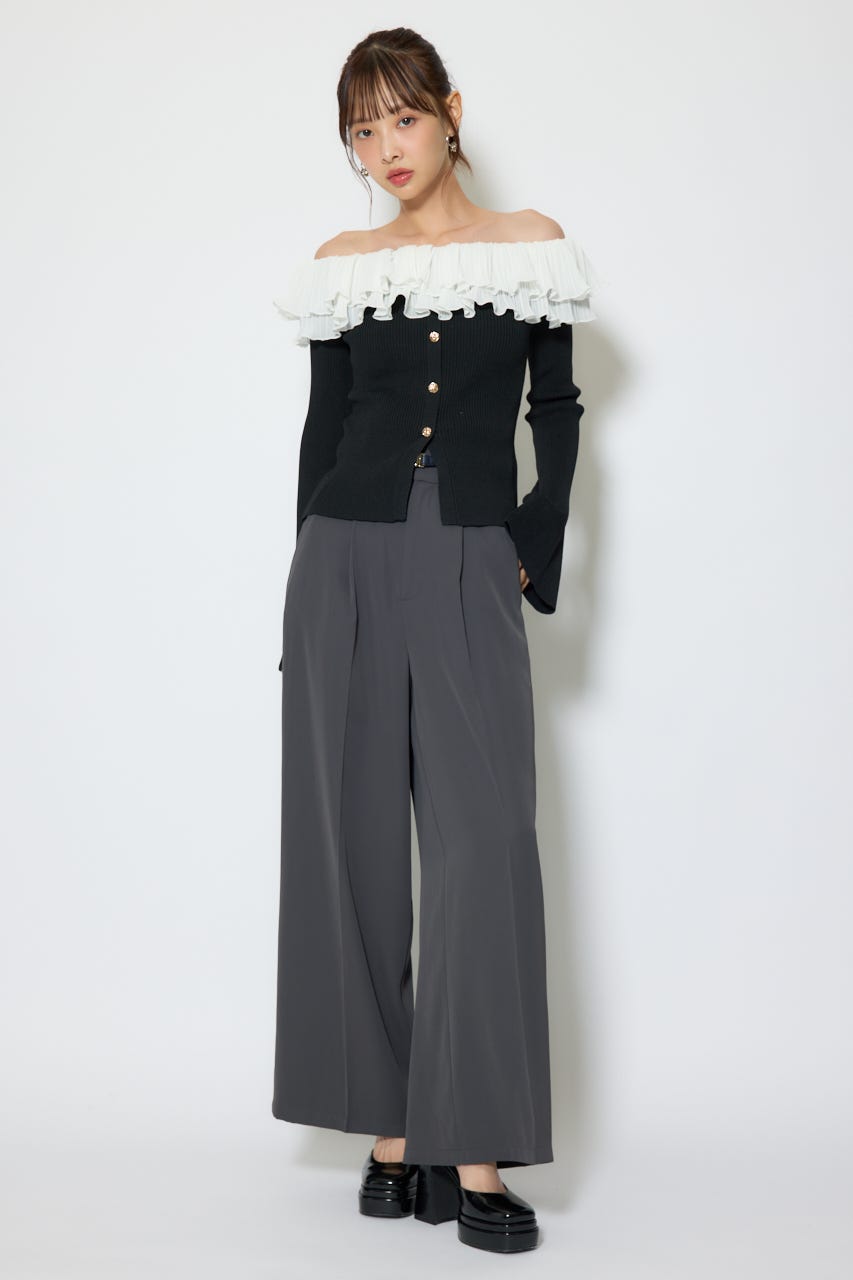 【1/25(日)23:59までSS先行予約会対象アイテム】ベルトポイントハイウエストワイドパンツ T.GRY S