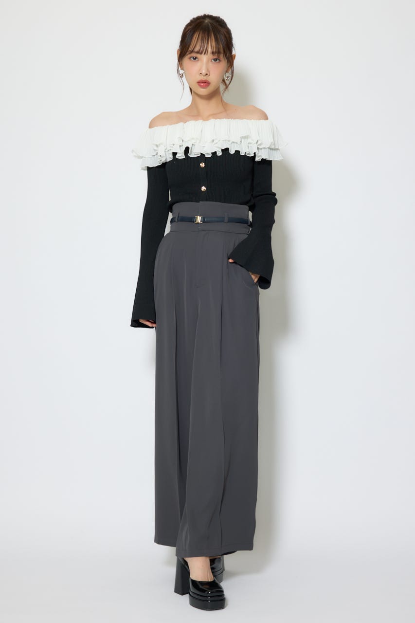 【1/25(日)23:59までSS先行予約会対象アイテム】ベルトポイントハイウエストワイドパンツ T.GRY S
