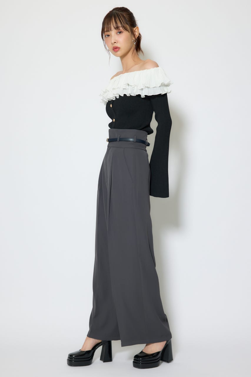 【1/25(日)23:59までSS先行予約会対象アイテム】ベルトポイントハイウエストワイドパンツ T.GRY S
