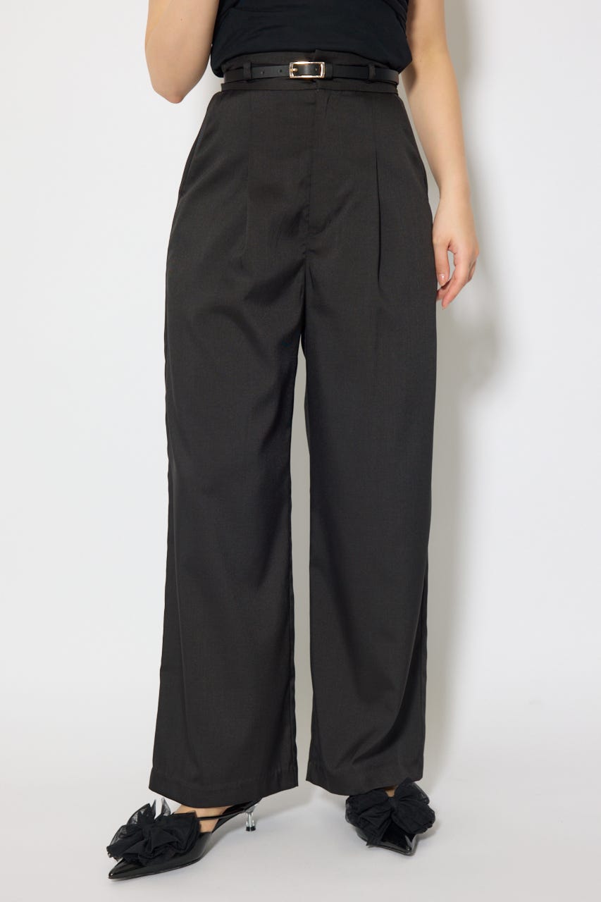 ベルト付き美ラインジャストウエストパンツ BLK S