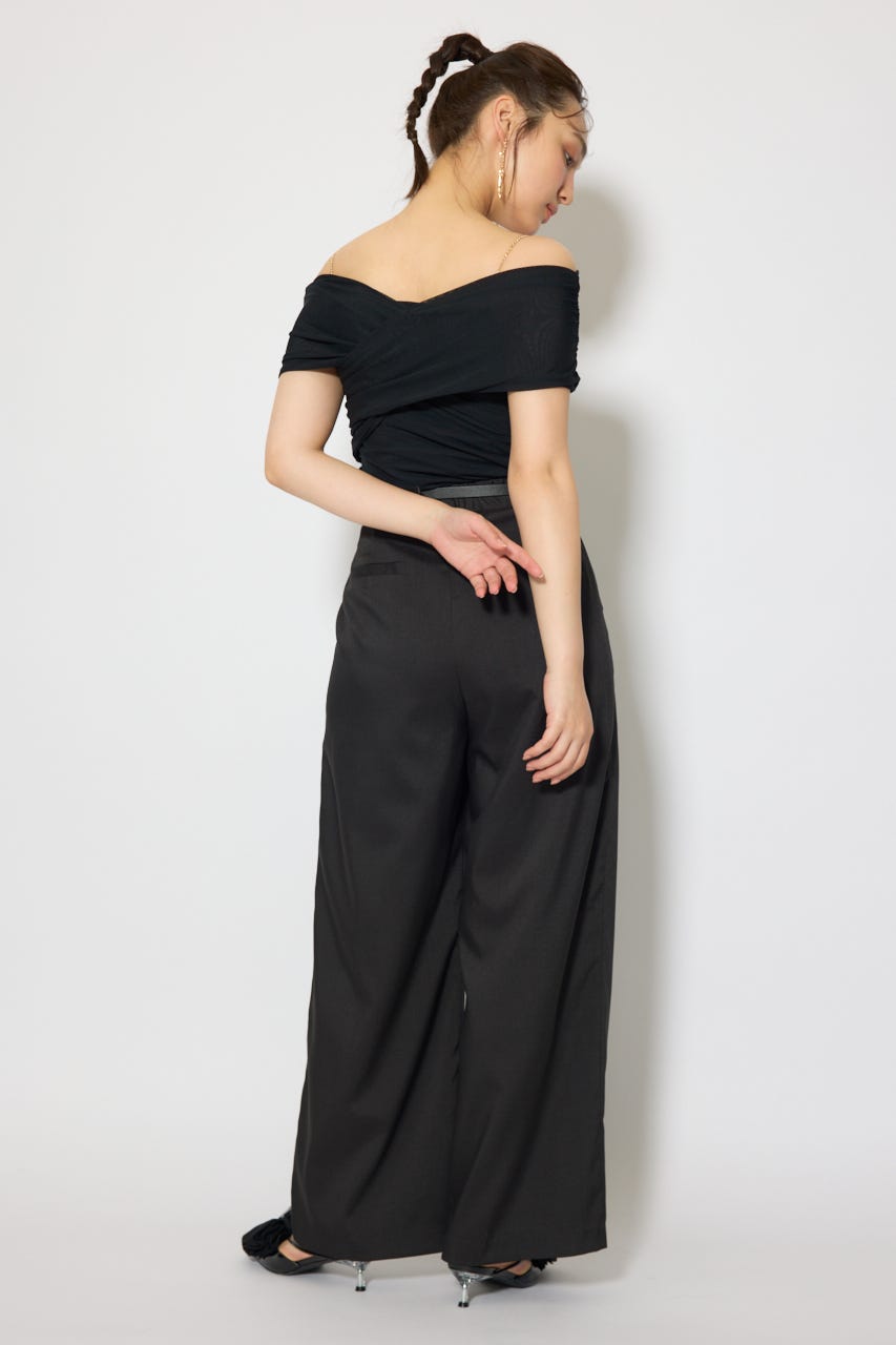 ベルト付き美ラインジャストウエストパンツ BLK S