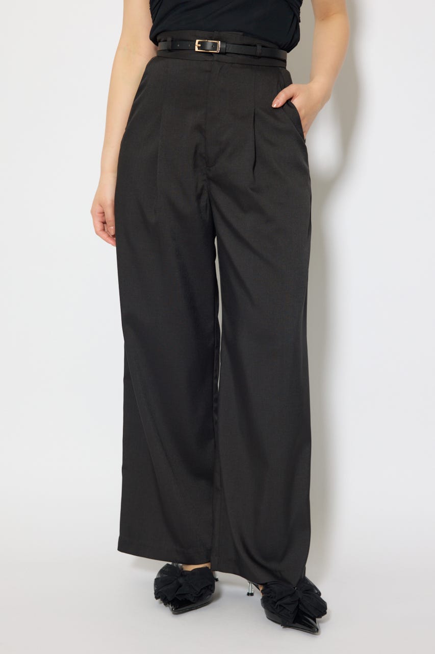 ベルト付き美ラインジャストウエストパンツ BLK S