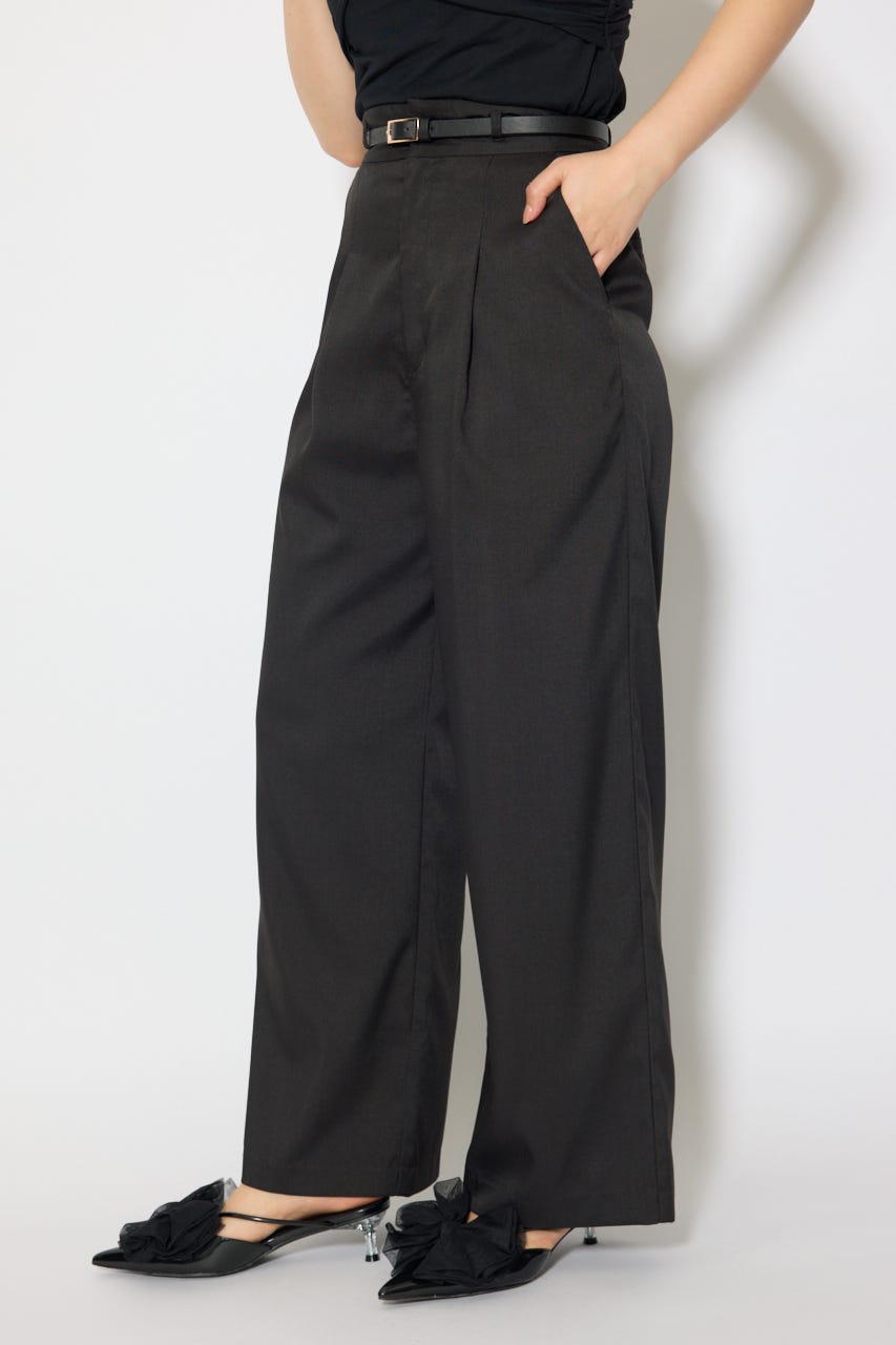 ベルト付き美ラインジャストウエストパンツ BLK S