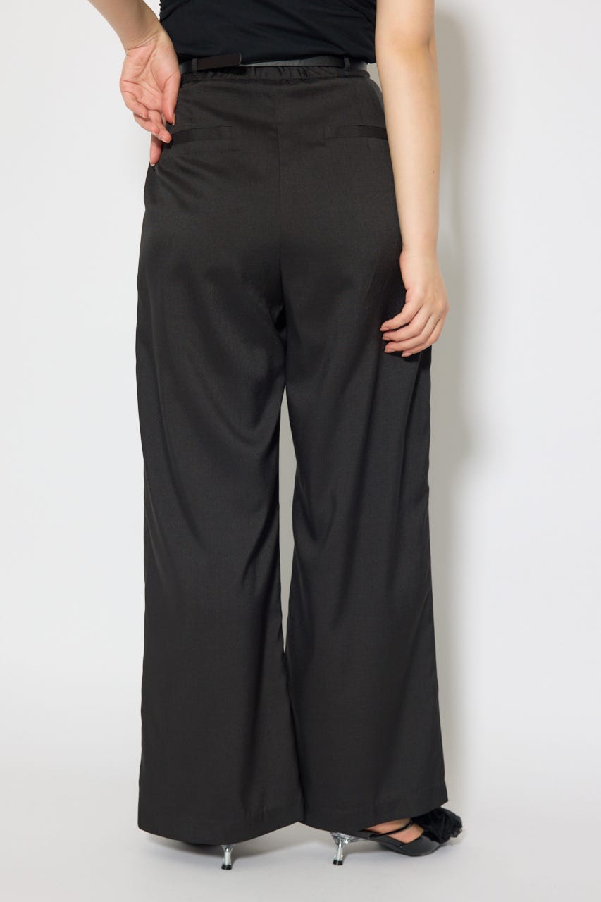 ベルト付き美ラインジャストウエストパンツ BLK S