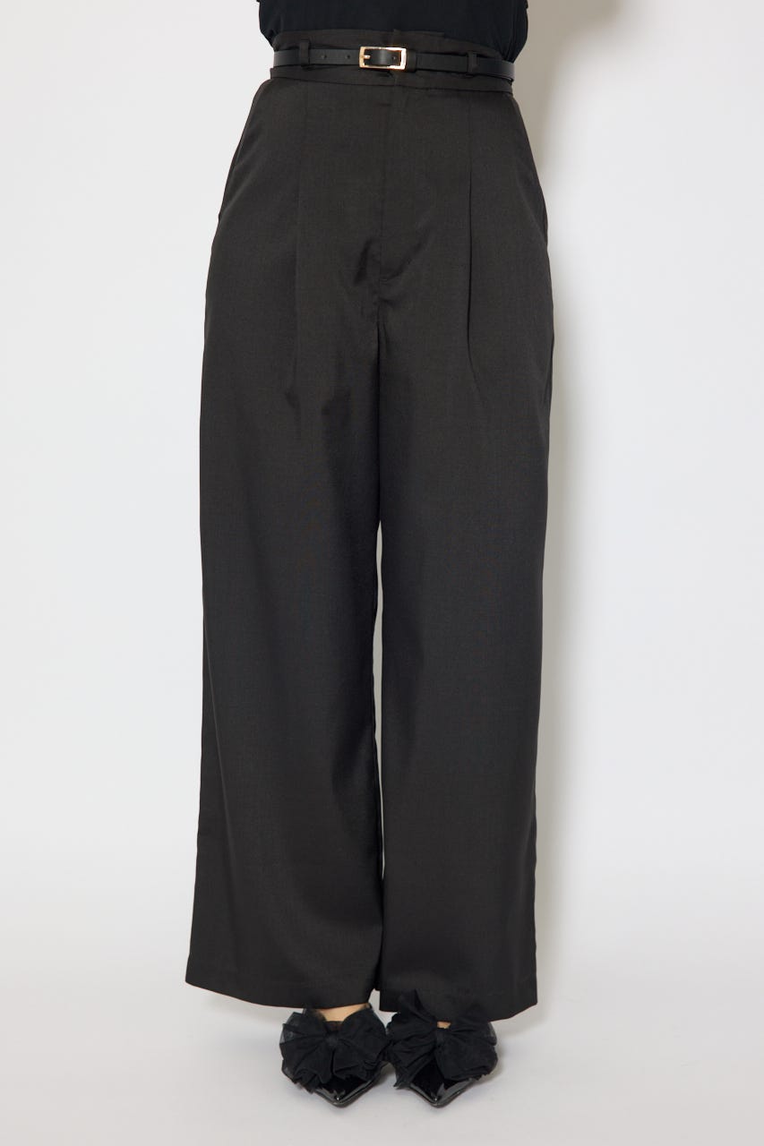 ベルト付き美ラインジャストウエストパンツ BLK S