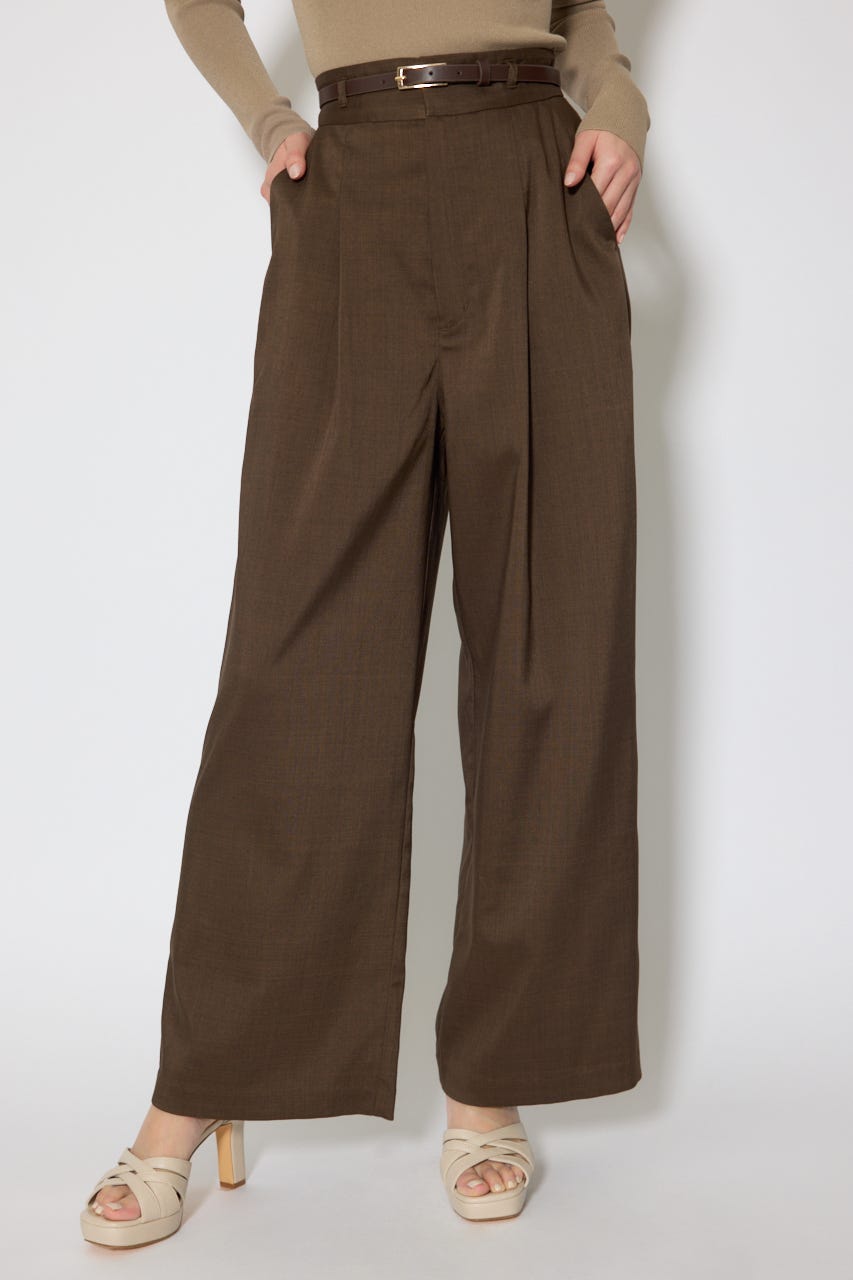 ベルト付き美ラインジャストウエストパンツ BRN M