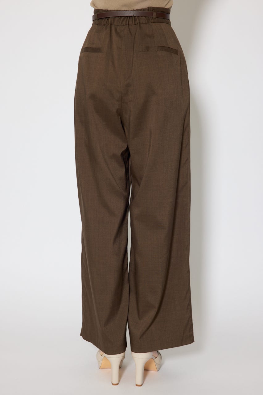 ベルト付き美ラインジャストウエストパンツ BRN M