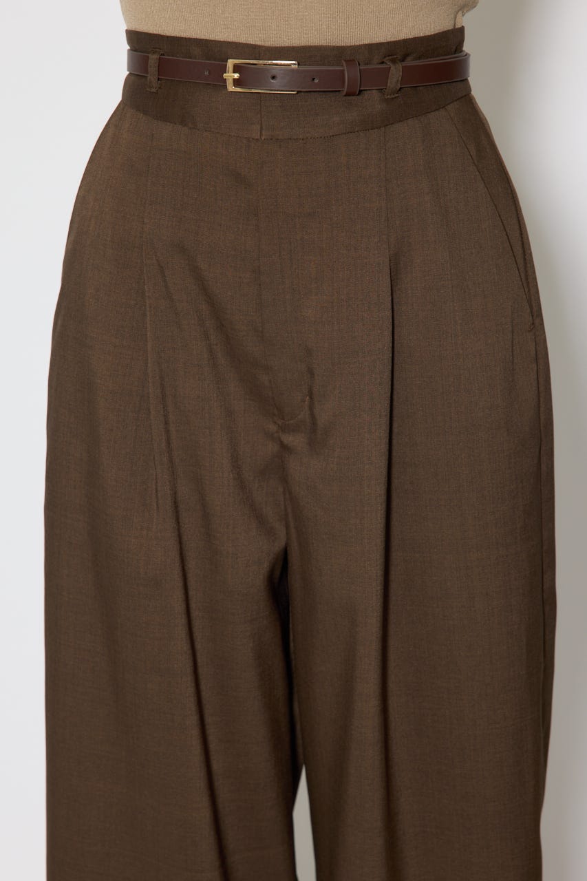 ベルト付き美ラインジャストウエストパンツ BRN M