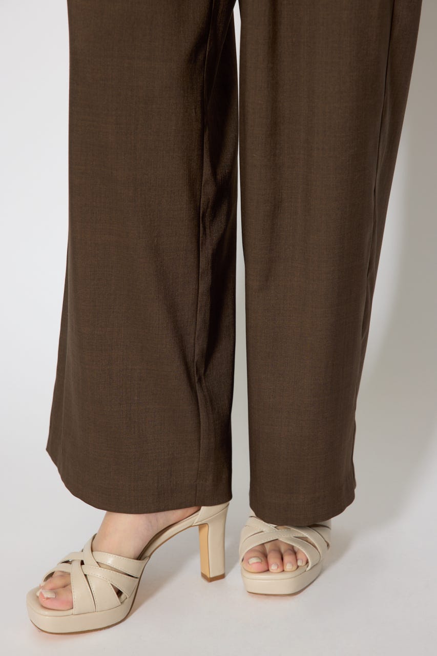 ベルト付き美ラインジャストウエストパンツ BRN M