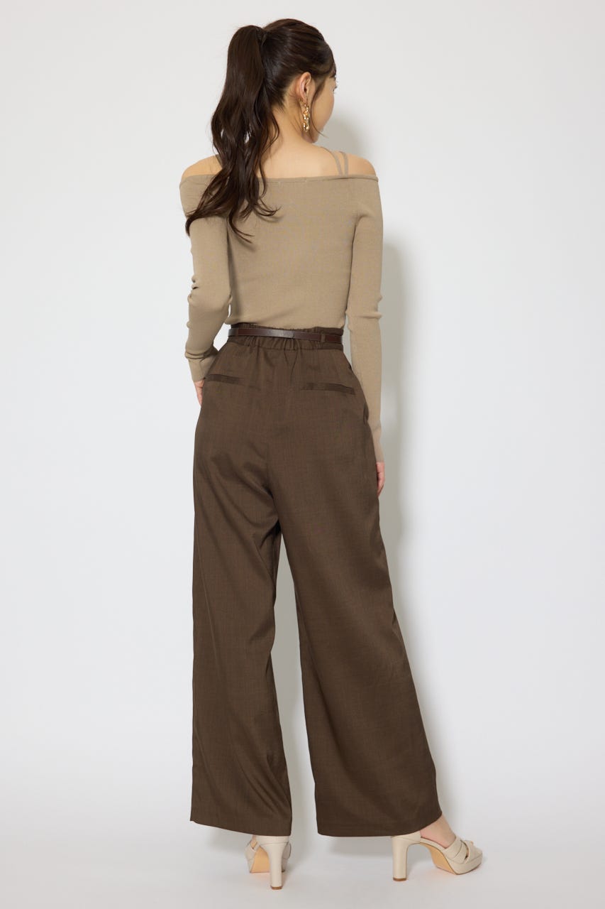 ベルト付き美ラインジャストウエストパンツ BRN M