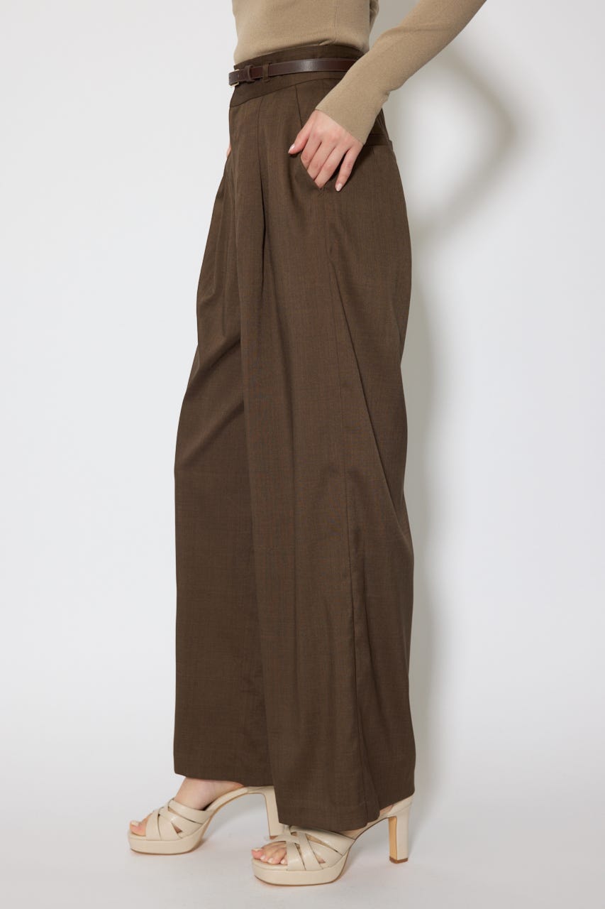 ベルト付き美ラインジャストウエストパンツ BRN M