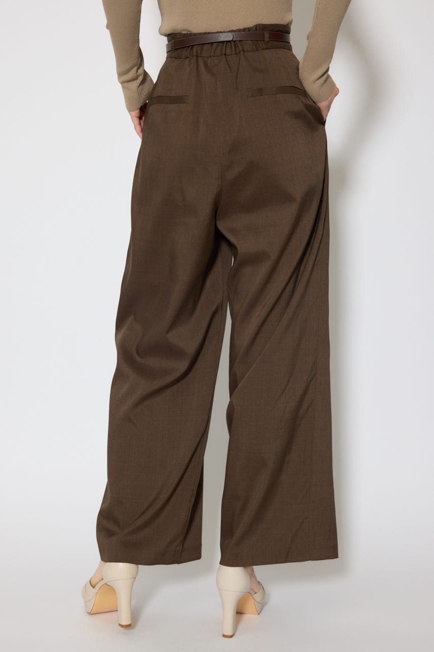 ベルト付き美ラインジャストウエストパンツ BRN M