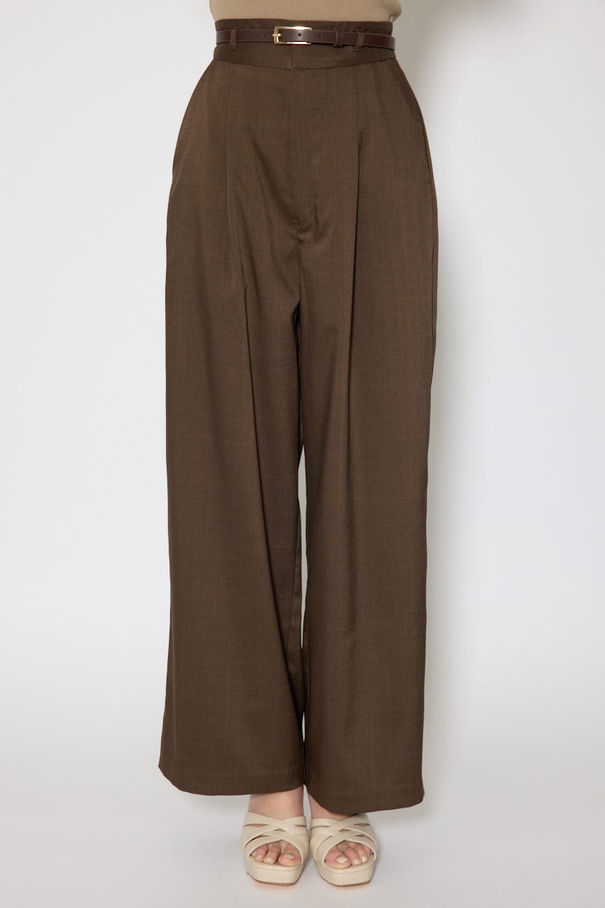 ベルト付き美ラインジャストウエストパンツ BRN M