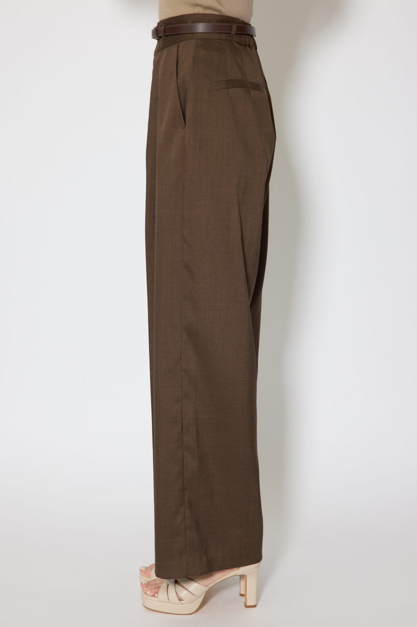 ベルト付き美ラインジャストウエストパンツ BRN M