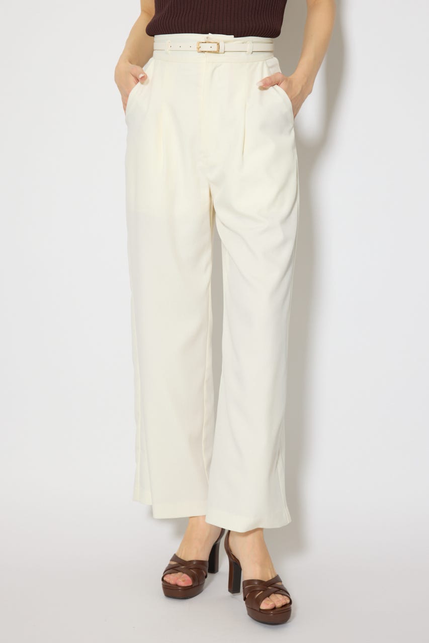 ベルト付き美ラインジャストウエストパンツ WHT M