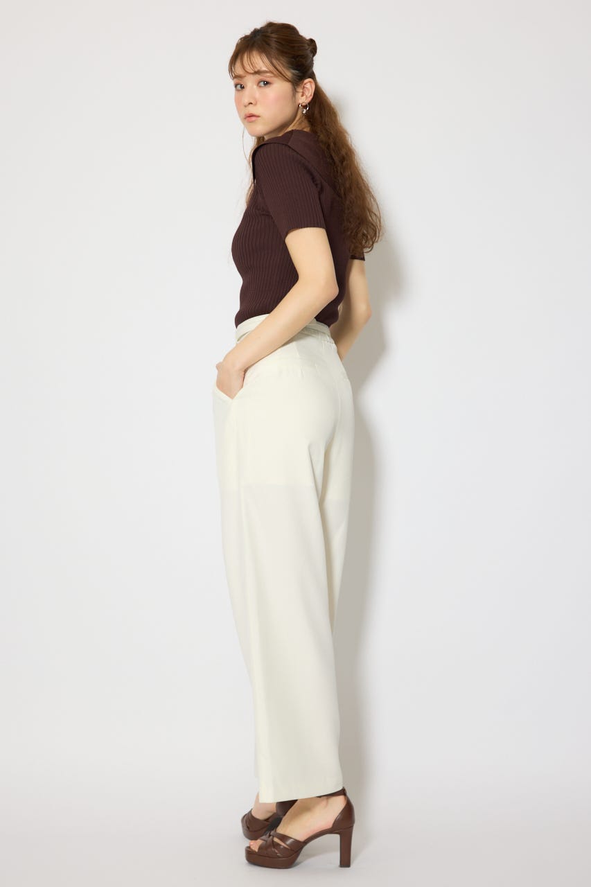 ベルト付き美ラインジャストウエストパンツ WHT M