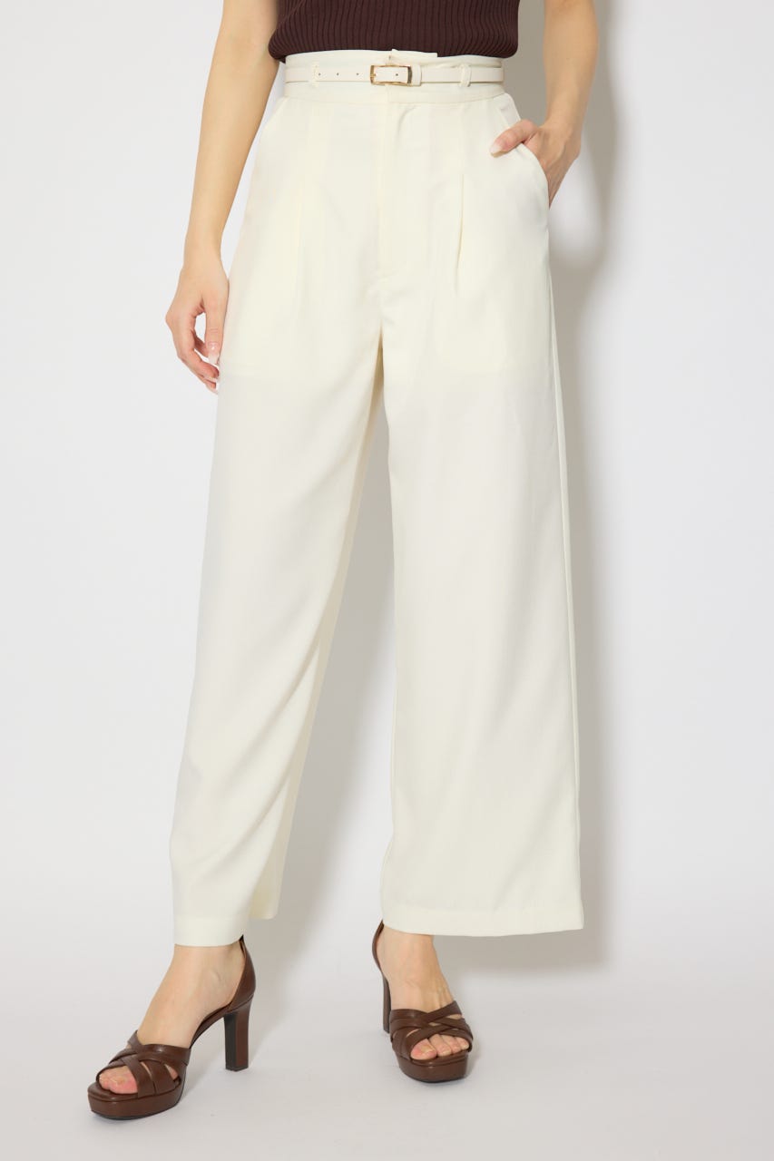 ベルト付き美ラインジャストウエストパンツ WHT M