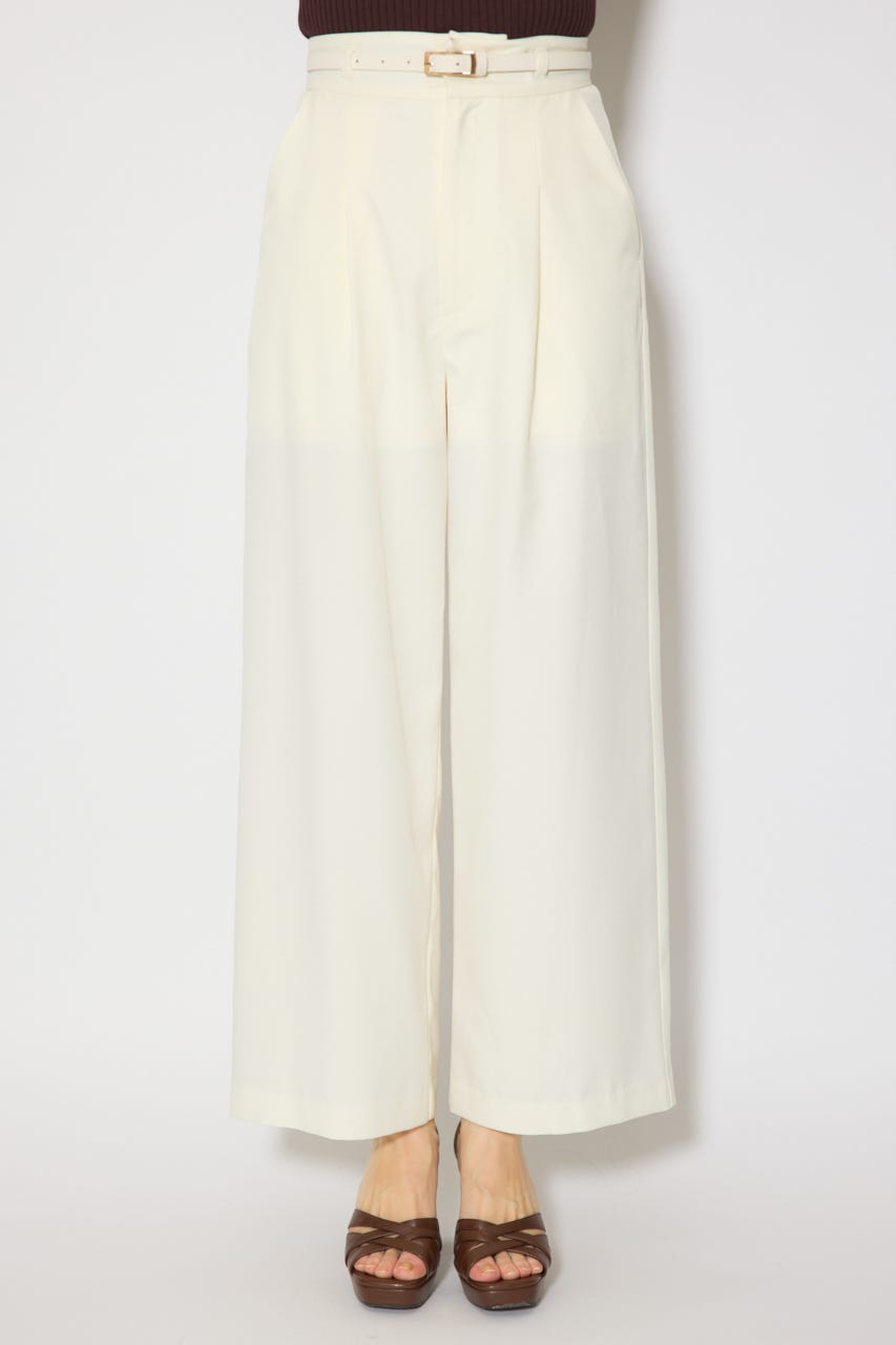 ベルト付き美ラインジャストウエストパンツ WHT M