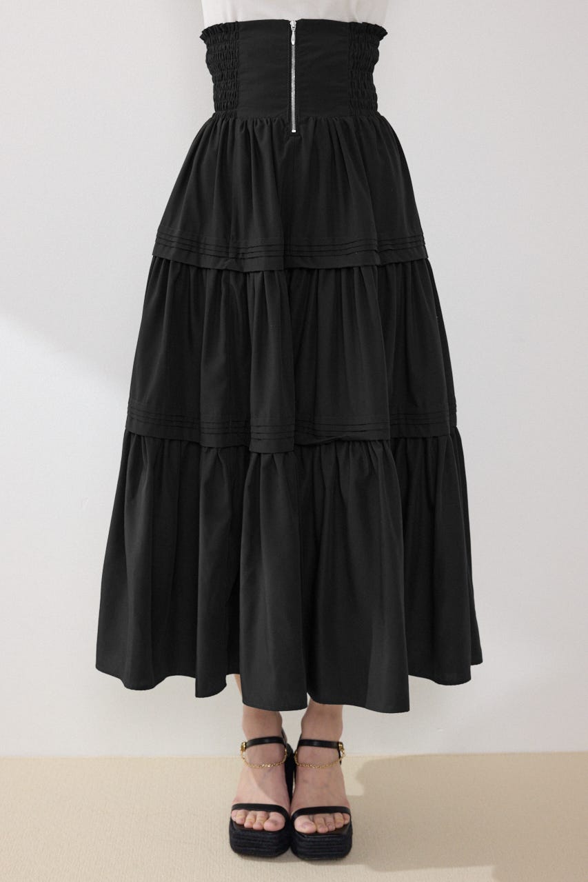ウエストシャーリングタックデザインフレアスカート BLK FREE