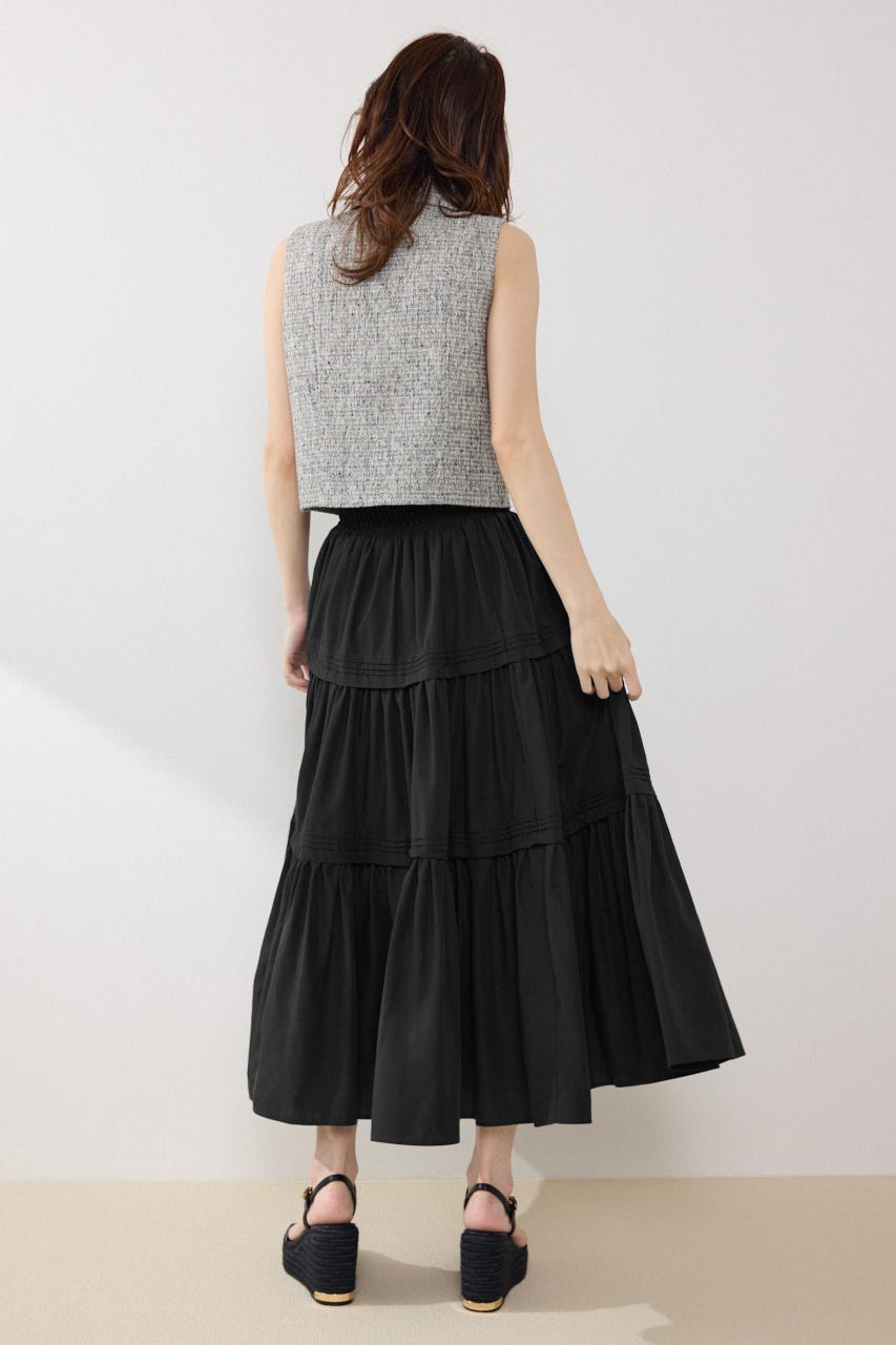 ウエストシャーリングタックデザインフレアスカート BLK FREE