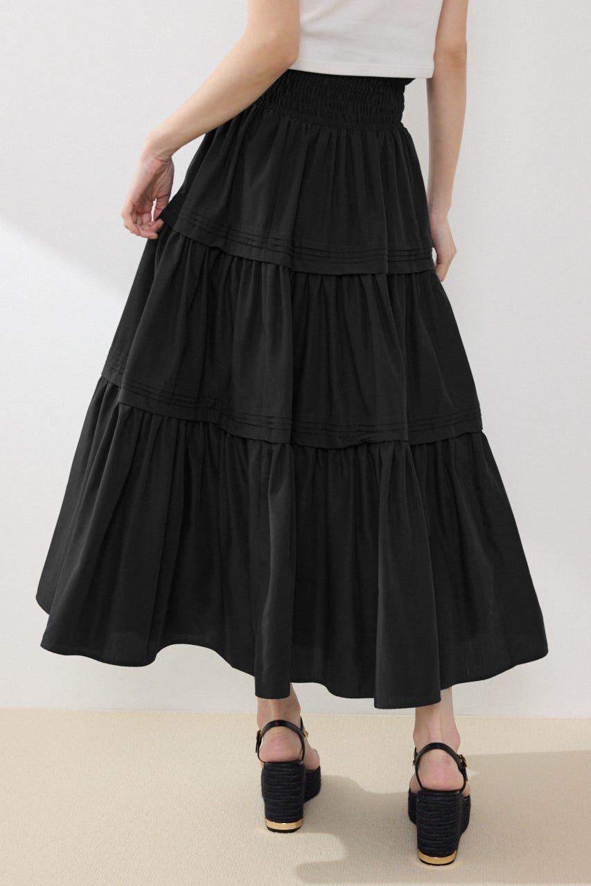 ウエストシャーリングタックデザインフレアスカート BLK FREE