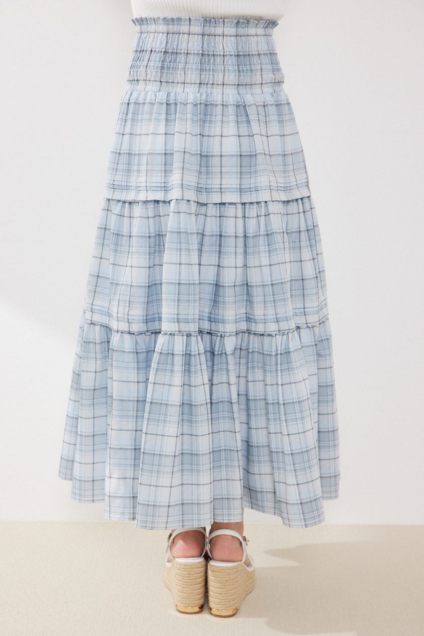 ウエストシャーリングタックデザインフレアスカート 柄BLU FREE