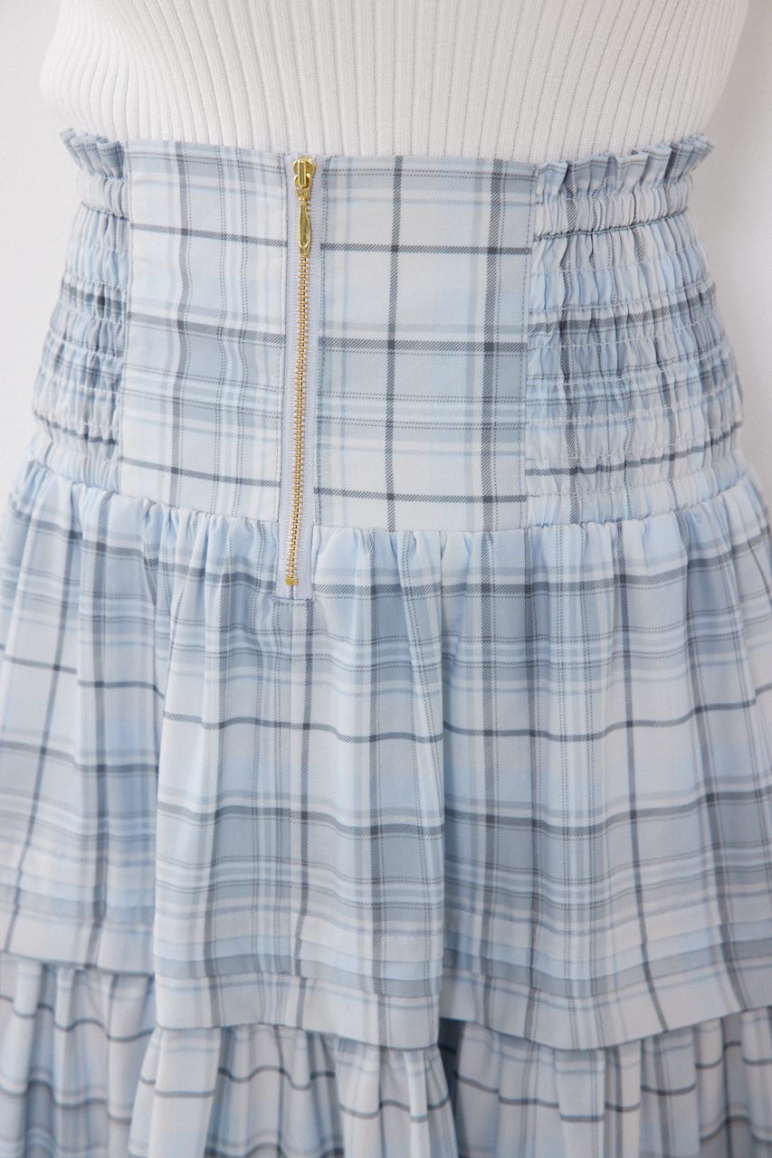 ウエストシャーリングタックデザインフレアスカート 柄BLU FREE