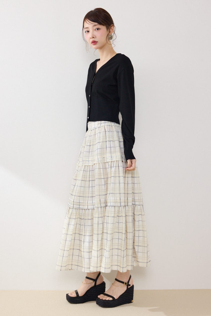 ウエストシャーリングタックデザインフレアスカート 柄YEL FREE